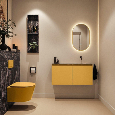 MONDIAZ TURE-DLUX 100cm toiletmeubel Ocher. EDEN wastafel Lava positie rechts. Zonder kraangat.