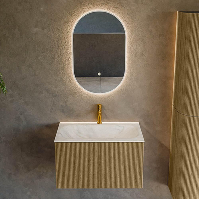 Mondiaz KURVE-DLUX Badkamermeubelset - 70x46x40cm - 1 lade - wastafel solid surface - midden - 1 kraangat - Dusk