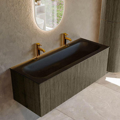 Mondiaz KURVE Badkamermeubelset - 120x46x40cm - 1 lade - wastafel solid surface - midden - 2 kraangaten - Shadow