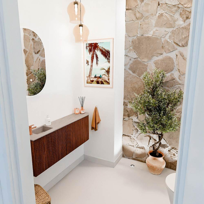 Mondiaz JOYA-DLUX 111.6cm meuble de salle de bains - arrondi droit couleur Ruby - Vasque FAYE position Gauche 1 trou de robinet couleur Saba.