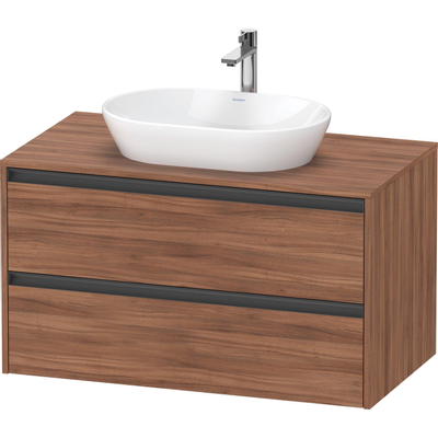 Duravit ketho 2 meuble sous lavabo avec plaque de console avec 2 tiroirs 100x55x56.8cm avec poignées noyer anthracite mate