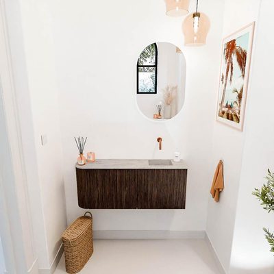 Mondiaz JOYA-DLUX 101.6cm toiletmeubel - ronding links kleur Walnut - Wastafel FAYE positie Rechts Zonder kraangat kleur Glace.