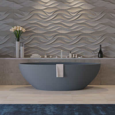 Ideavit SolidEllipse vrijstaand bad - 180x88x55cm - solid surface - overloopgat - inclusief pop up afvoer - donkergrijs mat