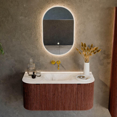 Mondiaz KURVE-DLUX Ensemble de meuble de salle de bains - 100x46x40cm - 1 tiroir - 2 portes - lavabo solid surface - au milieu - sans trou de robinet - Ruby