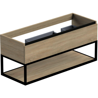 Thebalux meuble bas type1 120cm 1x tiroir sans poignée 1x liste de préhension alu noir mat avec cadre noir mat et 1x insert 2x découpe pour lavabos Epic Slimline Soft et Glacier inclus siphonset blanc