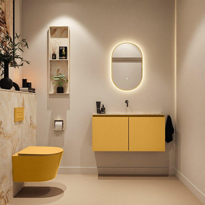 MONDIAZ TURE-DLUX Meuble toilette - 100cm - Ocher - EDEN - vasque Frappe - position centrale - sans trou de robinet