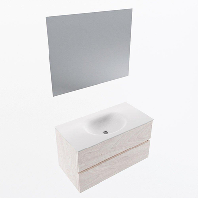 Mondiaz VICA ensemble de meuble de salle de bain - 90cm - meuble sous-vasque en aggloméré - 2 tiroirs - lavabo moon milieu - sans trous de robinet - couleur talc - miroir LED - version XL 60cm de haut