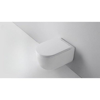 QeramiQ Dely Swirl Ensemble WC - 36,3x51,7 cm - fond creux - sans bride - réservoir encastré Geberit UP320 - abattant fin - plaque de commande en métal blanc mat - boutons rectangulaires - blanc mat
