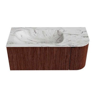 Mondiaz KURVE-DLUX Badkamermeubelset - 105x46x40cm - 1 lade - 1 deur - wastafel solid surface - links - zonder kraangat - Ruby