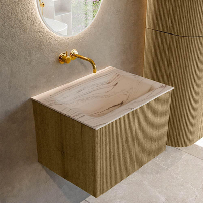 MONDIAZ KURVE-DLUX Meuble de salle de bains 60 cm couleur Dusk avec 1 tiroir et 0 porte. Lavabo CLOUD au milieu sans trou de robinet Nata.