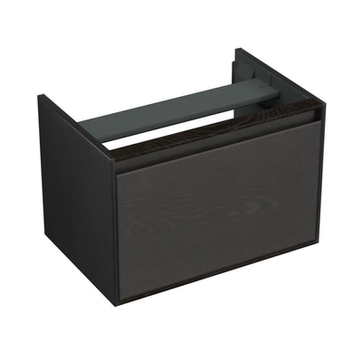 Forzalaqua Reno 2.0 meuble sous-lavabo 59.5x39.5x40cm avec 1 tiroir sans poignée à fermeture douce Chêne massif Black oiled