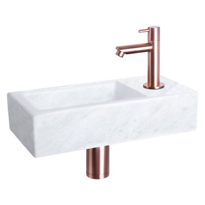 Differnz Helios kit lave-mains - 37,5x18,5x9,5cm - Rectangulaire - 1 trou de robinet - Robinet en cuivre droit - Pierre minérale Marbre