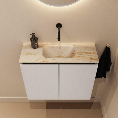 MONDIAZ TURE-DLUX Meuble toilette - 60cm - Linen - EDEN - vasque Frappe - position centrale - sans trou de robinet