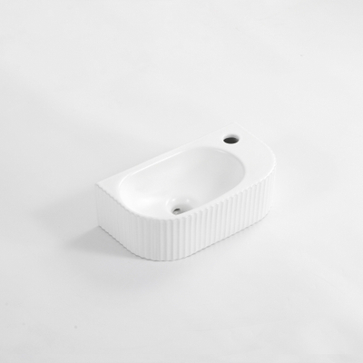 QeramiQ Blend Lavabo pour WC - 40x22x12cm - Droite - Strié - demi-rond - 1 trou de robinet - Céramique - Blanc Mat