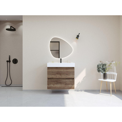 H&R Badmeubelen Infinity XXL 3D Badkamermeubelset - 80 cm - 1 keramische wasbak kube wit - 1 kraangat - 2 lades - charleston