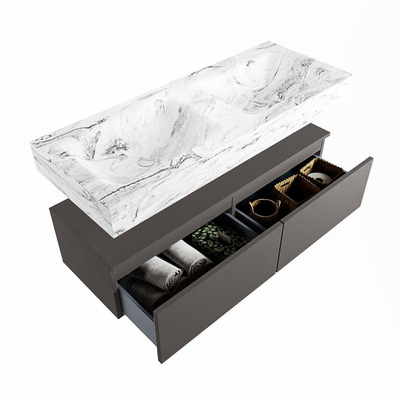 Mondiaz ALAN-DLUX Ensemble de meuble - 120cm - meuble Dark grey mat - 2 tiroirs - Lavabo Cloud Glace suspendu - vasque Gauche et droite - 2 trous de robinet