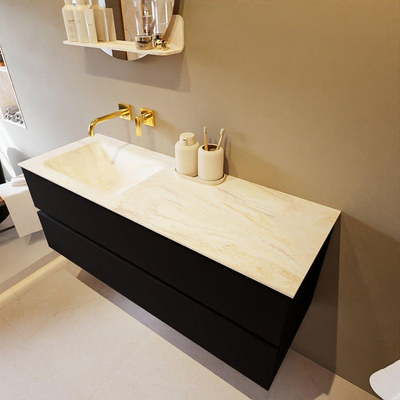 Mondiaz VICA-DLUX ensemble de meuble de salle de bain - 130cm - meuble sous-vasque urban - 2 tiroirs - lavabo encastré cloud gauche - sans trous de robinet - version haute de 60cm - ostra