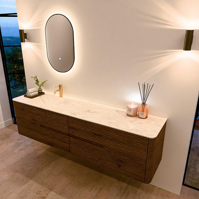 Mondiaz CIRO-DLUX Ensemble de meubles de salle de bains - 190x45x50cm - Plan vasque solid surface Ostra - 1 lavabo à gauche - 1 trou de robinet - 4 tiroirs - Dusk