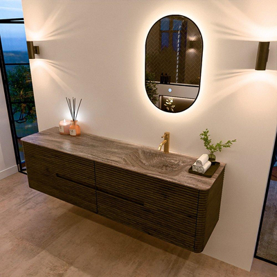 Mondiaz CIRO-DLUX Ensemble de meubles de salle de bains - 180x45x50cm - lavabo Solid surface Oza - 1 vasque à droite - 1 trou de robinetterie - 4 tiroirs - Shadow