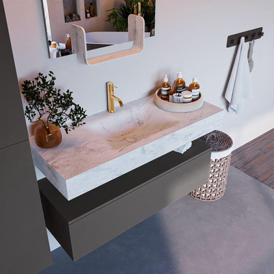 Mondiaz ALAN-DLUX Ensemble de meuble - 110cm - meuble Dark grey mat - 1 tiroir - Lavabo Cloud Opalo suspendu - vasque Centre - 1 trou de robinet