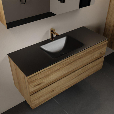 Mondiaz Aivy badmeubelset - 120x45x50cm - 1 kraangat - 1 wasbak urban Solid surface - Midden - 2 lades - Met spiegelkast - Melamine Chai