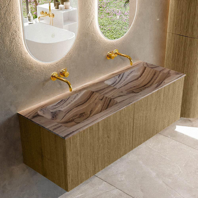 MONDIAZ KURVE-DLUX 130cm badmeubel kleur Dusk met 2 lades en 0 deuren. Wastafel LEAF Dubbel zonder kraangat Sombra.