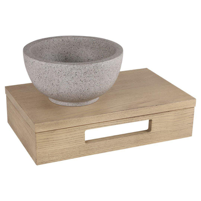 Differnz lave-mains – 40 x 21 x 10 cm – terrazzo gris fin – sans robinet – tablette chêne clair