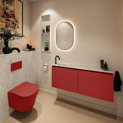 MONDIAZ TURE-DLUX Meuble toilette - 120cm - Fire - EDEN - vasque Opalo - position gauche - 1 trou de robinet