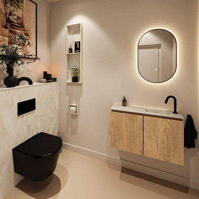 MONDIAZ TURE-DLUX Meuble toilette - 80cm - Washed Oak - EDEN - vasque Ostra - position droite - 1 trou de robinet