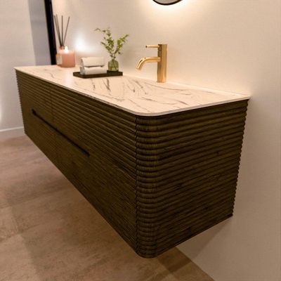 Mondiaz CIRO-DLUX Meuble de salle de bains - 170x45x50cm - Plan vasque solid surface Nata - 1 lavabo à droite - 1 trou de robinet - 4 tiroirs - Shadow