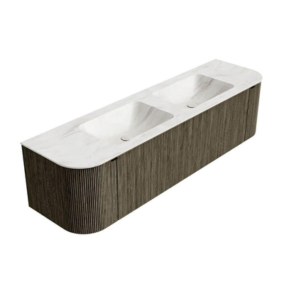 Mondiaz KURVE-DLUX Ensemble de meuble de salle de bains - 170x46x40cm - 1 tiroir - 2 portes - lavabo solid surface - double - sans trou de robinet - Shadow