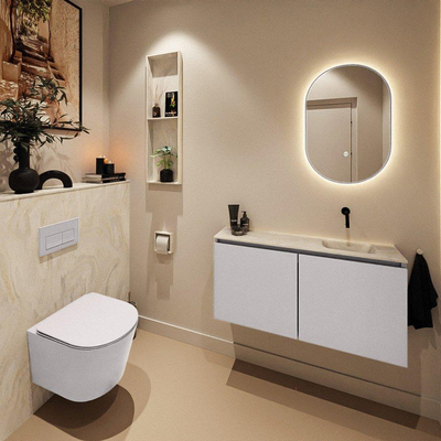 MONDIAZ TURE-DLUX meuble WC 100 cm Cale. EDEN lavabo Ostra position droite. Sans trou de robinet.