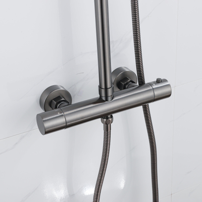 FugaFlow Eccelente Acces Regendoucheset - thermostatisch - 25cm hoofddouche - metalen slang - staaf handdouche - Geborsteld Gunmetal PVD