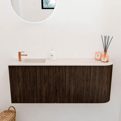 Mondiaz JOYA-DLUX 101.6cm toiletmeubel - ronding rechts kleur Walnut - Wastafel FAYE positie Links 1 kraangat kleur Meli.