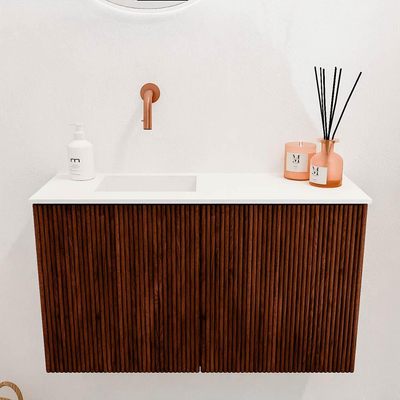 Mondiaz JOYA 70cm toiletmeubel - kleur Ruby - Wastafel FAYE positie Links Zonder kraangat kleur Talc.