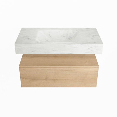 MONDIAZ ALAN - DLUX Badkamermeubelset - 90cm - onderkast - Washed Oak - 1 lade - vrijhangende wastafel - wasbak midden - 0 kraangaten - Opalo