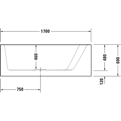 Duravit Paiova bad acryl afgeschuind 170x100x46cm rechts met aangevormd paneel en frame wit