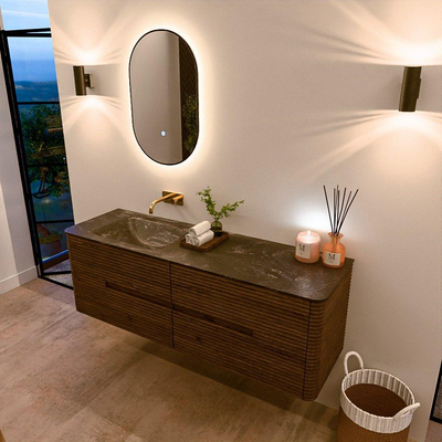Mondiaz CIRO-DLUX Badkamermeubelset - 150x45x50cm - Solid surface wastafel Lava - 1 wasbak Links - zonder kraangaten - 4 lades - Dusk