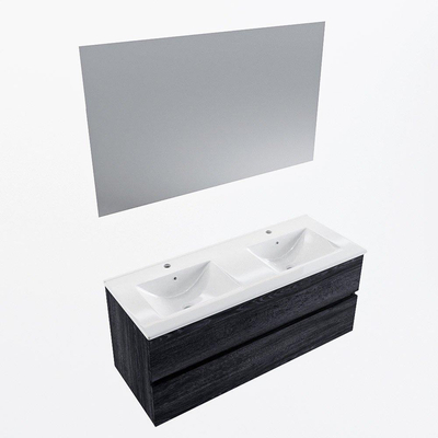 Mondiaz VICA ensemble de meuble de salle de bain - 120cm - meuble sous-vasque Antracite - 2 tiroirs - lavabo denia double - 2 trous de robinet - couleur Blanc Brillant - miroir LED - version XL 60cm de haut