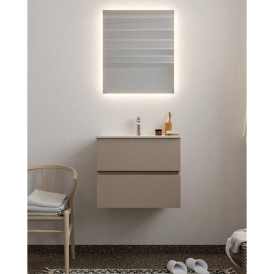 MONDIAZ VICA Badkamermeubelset - 60cm - onderkast smoke - 2 lades - wastafel denia midden - 1 kraangat - LED spiegel - XL versie 60cm hoog