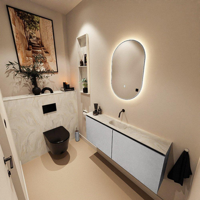 MONDIAZ TURE-DLUX Meuble WC 120 cm Plata. Lavabo EDEN Ostra position milieu. Sans trou de robinet.