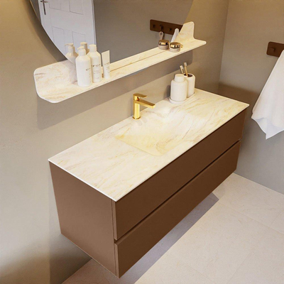 Mondiaz VICA-DLUX Ensemble de meuble de salle de bain - 120cm - meuble sous-vasque repos - 2 tiroirs - lavabo encastrée cloud milieu - 1 trou de robinet - version haute de 60cm - ostra