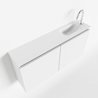 MONDIAZ TURE Toiletmeubel 100x23x50cm met 1 kraangaten 2 deuren talc mat Wastafel Eden rechts Solid Surface Wit