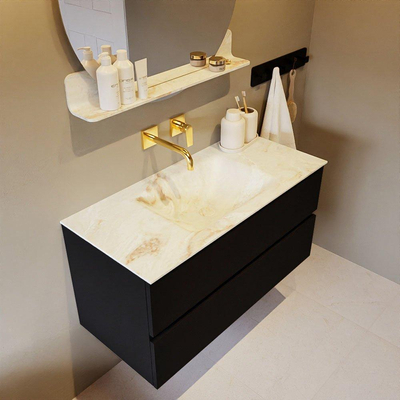 Mondiaz VICA-DLUX Ensemble de meuble de salle de bain - 100cm - meuble sous-vasque urban - 2 tiroirs - lavabo encastré cloud milieu - sans trous de robinet - version haute de 60cm - frape