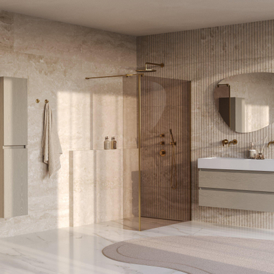 BRAUER Oblivion Inloopdouche - 120x200cm - 30 cm zijwand - glascoating - brons glas - geborsteld goud PVD