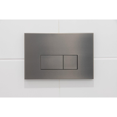 QeramiQ Dely Swirl Toiletset - 36.3x51.7cm - diepspoel - rimless - Geberit UP320 inbouwreservoir - slim zitting - gunmetal bedieningsplaat - rechtehoekige knoppen - wit mat