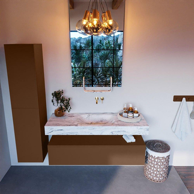 Mondiaz ALAN-DLUX Ensemble de meuble - 130cm - meuble Rust mat - 1 tiroir - Lavabo Cloud Glace suspendu - vasque Centre - 0 trous de robinet