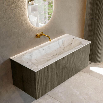 Mondiaz KURVE-DLUX Badkamermeubelset - 110x46x40cm - 1 lade - wastafel solid surface - midden - zonder kraangat - Shadow