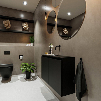 MONDIAZ TURE Toiletmeubel 80x23x50cm met 0 kraangaten 2 deuren urban mat Wastafel Eden midden Solid Surface Zwart
