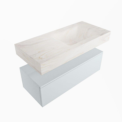 Mondiaz ALAN-DLUX Ensemble de meuble - 100cm - meuble - Clay mat - 1 tiroir - Lavabo Cloud Ostra suspendu - vasque droite - 1 trou de robinet - Beige